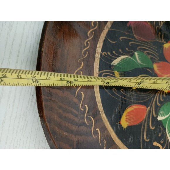 Vintage Mexican Batea Folk Art Round Wood Floral Hand Painted Tray BOHO - Picture 5 of 6
